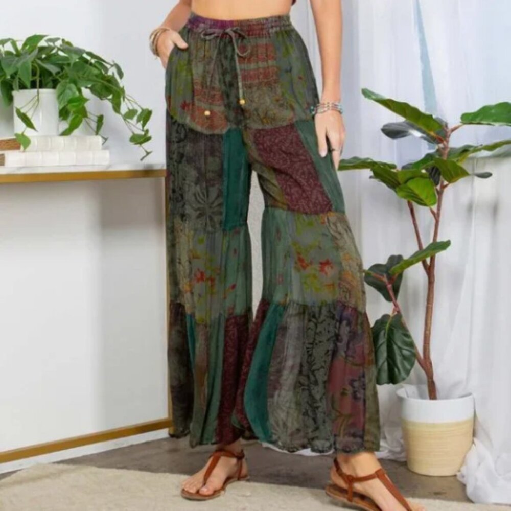 Retro Revival Patchwork Wide Leg Pants NWT